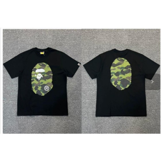Black BAPE T-Shirt with Classic Green Camo Ape Head (Front & Back)